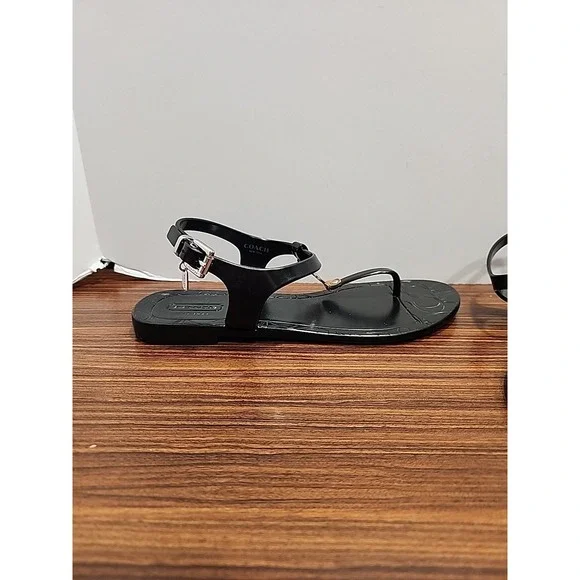 COACH Piccadilly‎ Black Jelly Thong Sandals Size 5B LN - Picture 2 of 7
